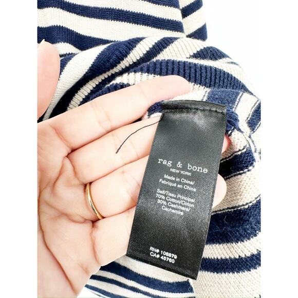 Rag & Bone Ann Striped Cashmere Blend Turtleneck Sweater in Oatmeal Size Large - Picture 5 of 5